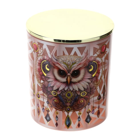 CANDELA CIVETTA ANIMALGEM DIA.9XH10CM 300G VETRO ROSA C/COP.METALLO ORO CROMO S.REG.