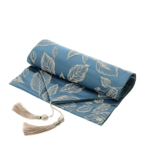 Runner Blu con Ricami Foliage Oro in Poliestere Nappine Oro - 33x180cm