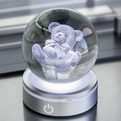 SFERA CRYSTAL PLANET ORSETTO DIA.10CM BASE LED ARGENTO C/CAVO USB E BATTERIA SCAT.REG.