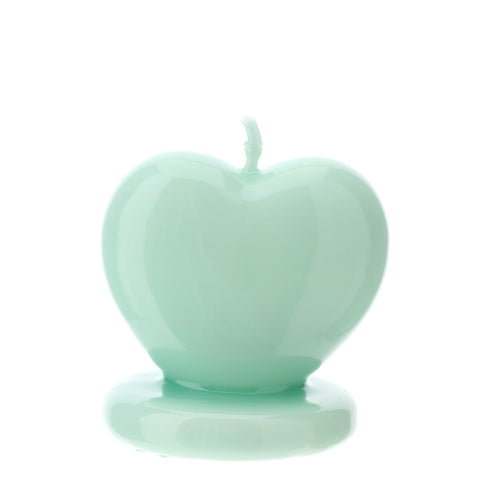 CANDELA CUORE VERDE 4,5XH4,5CM LACCATA SCATOLA PVC TRASP. E NASTRO ORGANZA VERDE