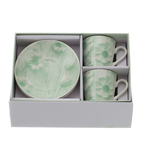 BOX 2 TAZZINE CAFFE' CANVAS VERDE 8X6CM PORCELLANA NEW BONE CHINA SCATOLA REGALO