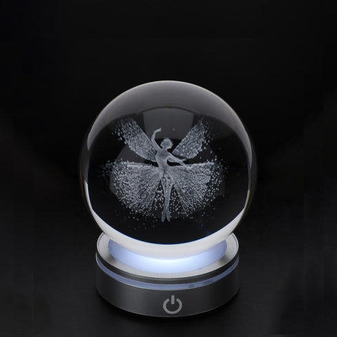 SFERA CRYSTAL PLANET BALLERINA DIA.6CM BASE LED ARGENTO C/CAVO USB E BATTERIA SCAT.REG.
