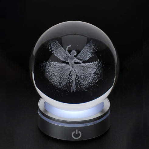 SFERA CRYSTAL PLANET BALLERINA DIA.8CM BASE LED ARGENTO C/CAVO USB E BATTERIA SCAT.REG.