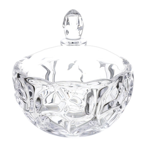 CIOTOLA VETRO C/COP.DIA.17XH18CM TRASP. RILIEVO RICCIOLO HEAVY SCATOLA REGALO