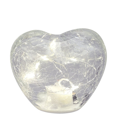 CUORE VETRO CRACK TRASP.LUCE LED 8CM A BATTERIA (COMPRESE) SCATOLA REGALO