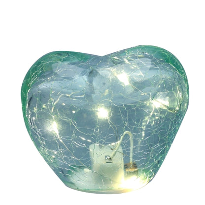 CUORE VETRO CRACK VERDE LUCE LED 8CM A BATTERIA (COMPRESE) SCATOLA REGALO