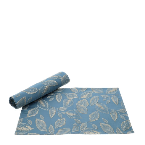 Box 2 Tovagliette Blu con Ricami Foliage Oro in Poliestere e Scatola Regalo - 40x60cm