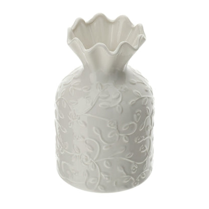 VASO FIORI PORCELLANA ROMANCE DIA.9X14CM BIANCO RILIEVO ROSELLINE SCATOLA REGALO