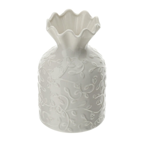 VASO FIORI PORCELLANA ROMANCE DIA.9X14CM BIANCO RILIEVO ROSELLINE SCATOLA REGALO