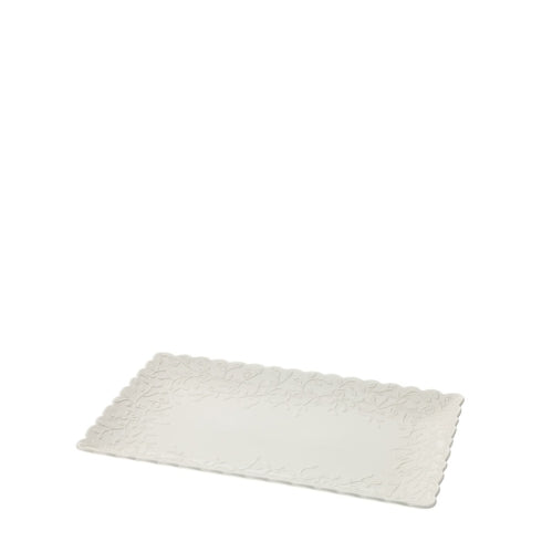 VASSOIO RETTANG.PORC.ROMANCE 25X15CM BIANCO RILIEVO ROSELLINE SCATOLA REGALO