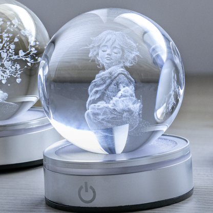 SFERA CRYSTAL PLANET PRINCE DIA.6CM BASE LED ARGENTO C/CAVO USB E BATTERIA SCAT.REG.