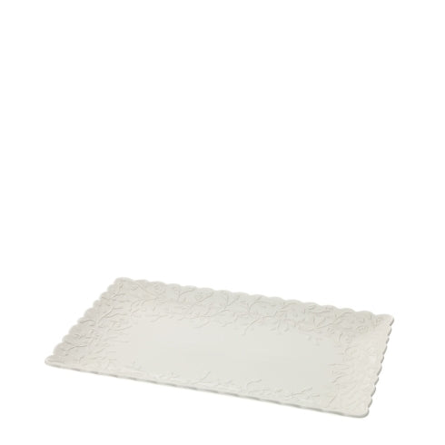 VASSOIO RETTANG.PORC.ROMANCE 31X18,5CM BIANCO RILIEVO ROSELLINE SCATOLA REGALO