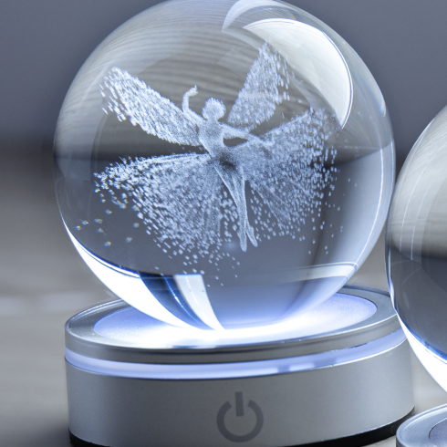 SFERA CRYSTAL PLANET BALLERINA DIA.8CM BASE LED ARGENTO C/CAVO USB E BATTERIA SCAT.REG.