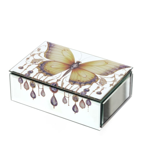 COFANETTO LEGNO/SPECCHIO 15X10X5CM ANIMALGEM FARFALLA GIALLA INT.VELL.NERO C/DIVIS.S.R.