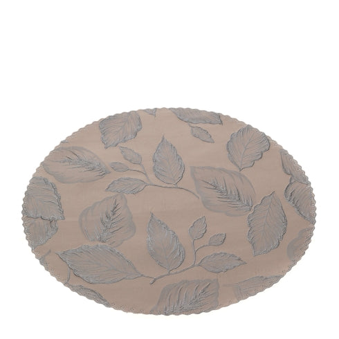 BOX 2 TOVAGLIETTE SOTTOPIATTO DIA.38CM JACQUARD FOLIAGE ROSA ANTICO/ARGENTO SCAT.REG.