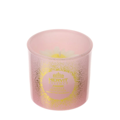 CANDELA DAISY 5CM PROFUMATA J'ADORE 38G IN CONTENITORE VETRO ROSA/ORO SCAT.REGALO