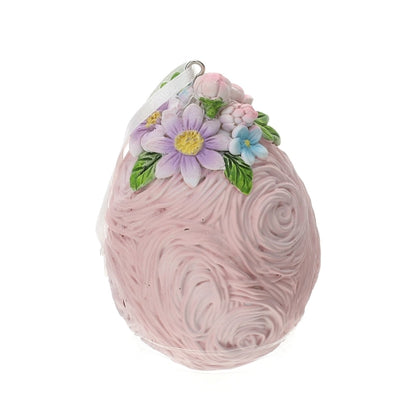 UOVO RESINA APPENDERE ROSA DIA.6X9CM C/DECORAZIONE FLOREALE SCATOLA REGALO