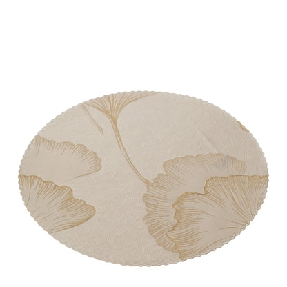 BOX 2 TOVAGLIETTE SOTTOPIATTO DIA.38CM JACQUARD GINKGO BEIGE/ORO SCATOLA REGALO