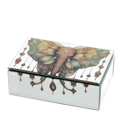 COFANETTO LEGNO/SPECCHIO 15X10X5CM ANIMALGEM ELEFANTE VERDE INT.VELL.NERO C/DIV.S.R.