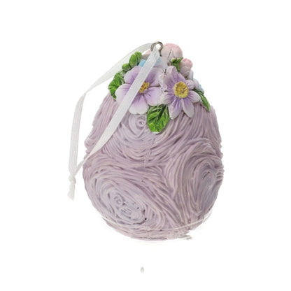 UOVO RESINA APPENDERE LILLA DIA.6X9CM C/DECORAZIONE FLOREALE SCATOLA REGALO