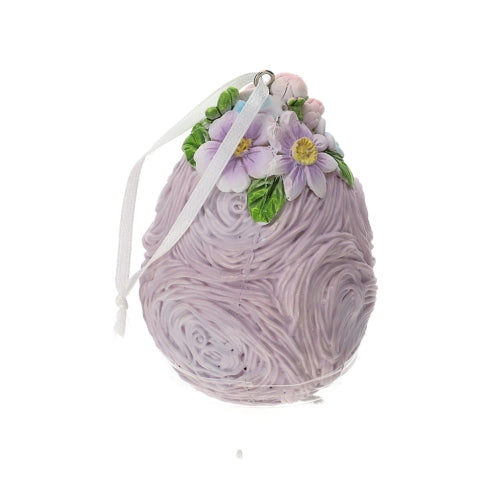 UOVO RESINA APPENDERE LILLA DIA.6X9CM C/DECORAZIONE FLOREALE SCATOLA REGALO