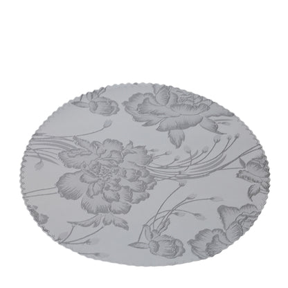 BOX 2 TOVAGLIETTE SOTTOPIATTO DIA.38CM JACQUARD FLEUR GRIGIO/ARGENTO SCATOLA REGALO