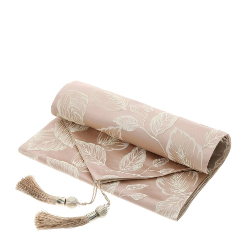 Runner Rosa con Ricami Foliage Oro in Poliestere Nappine Oro - 33x180cm