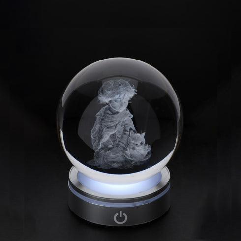 SFERA CRYSTAL PLANET PRINCE DIA.6CM BASE LED ARGENTO C/CAVO USB E BATTERIA SCAT.REG.