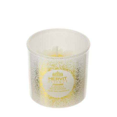 CANDELA DAISY 5CM PROFUMATA J'ADORE 38G IN CONTENITORE VETRO BIANCO/ORO SCAT.REGALO