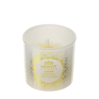 CANDELA DAISY 5CM PROFUMATA J'ADORE 38G IN CONTENITORE VETRO BIANCO/ORO SCAT.REGALO