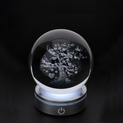 SFERA CRYSTAL PLANET LIFE TREE DIA.6CM BASE LED ARGENTO C/CAVO USB E BATTERIA SCAT.REG.