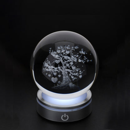 SFERA CRYSTAL PLANET LIFE TREE DIA.6CM BASE LED ARGENTO C/CAVO USB E BATTERIA SCAT.REG.