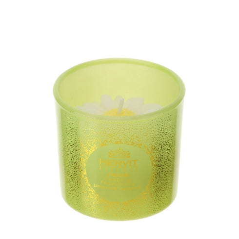 CANDELA DAISY 5CM PROFUMATA J'ADORE 38G IN CONTENITORE VETRO VERDE/ORO SCAT.REGALO