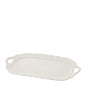 VASSOIO OVALE PORC.ROMANCE 43X25,5CM BIANCO RILIEVO ROSELLINE C/MANICI SCATOLA REGALO