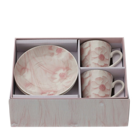 BOX 2 TAZZINE CAFFE' CANVAS ROSA 8X6CM PORCELLANA NEW BONE CHINA SCATOLA REGALO