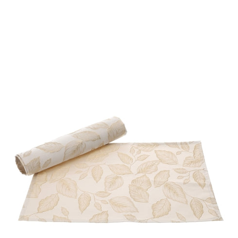 Box 2 Tovagliette Beige con Ricami Foliage Oro in Poliestere - 40x60cm