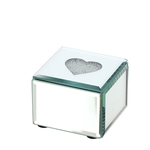 COFANETTO LEGNO/SPECCHIO 7X7XH5CM INTAGLIO CUORE C/CRISTALLI INT.VELL.NERO SCAT.REG.