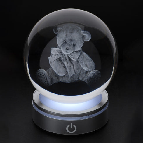 SFERA CRYSTAL PLANET ORSETTO DIA.10CM BASE LED ARGENTO C/CAVO USB E BATTERIA SCAT.REG.