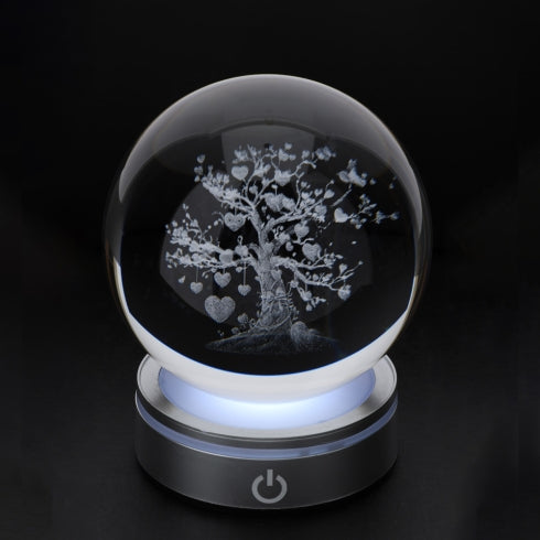 SFERA CRYSTAL PLANET LIFE TREE DIA.8CM BASE LED ARGENTO C/CAVO USB E BATTERIA SCAT.REG.