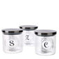 SET 3 BARATTOLI VETRO DIA.10XH11CM STAMPA SALE ZUCCHERO CAFFE' C/COP.ARG.SCAT.REG.