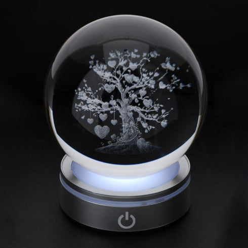 SFERA CRYSTAL PLANET LIFE TREE DIA.10CM BASE LED ARGENTO C/CAVO USB E BATTERIA SCAT.REG.