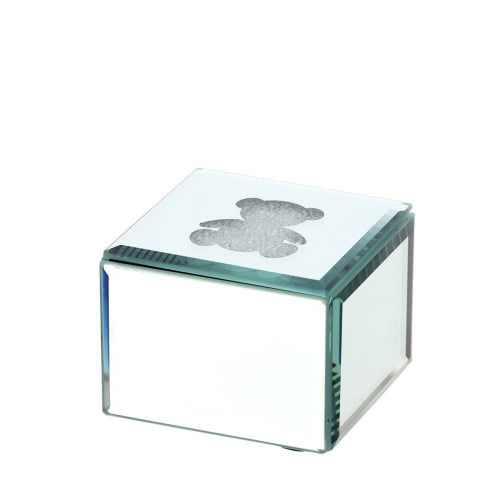 COFANETTO LEGNO/SPECCHIO 7X7XH5CM INTAGLIO ORSETTO C/CRISTALLI INT.VELL.NERO S.REG.