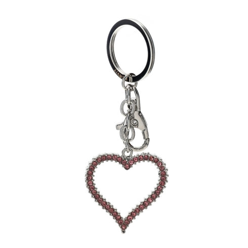 PORTACHIAVI MET.CUORE 4,5X11,5CM ARGENTO C/STRASS ROSA IN BUSTINA TRASPARENTE