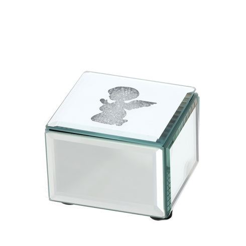 COFANETTO LEGNO/SPECCHIO 7X7XH5CM INTAGLIO ANGELO C/CRISTALLI INT.VELL.NERO S.REG.