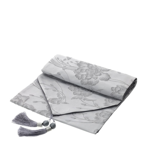 RUNNER JACQUARD GRIGIO 33X180CM RILIEVO FLOREALE ARGENTO C/NAPPINE SCAT.REGALO