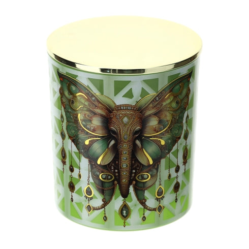 CANDELA ELEFANTE ANIMALGEM DIA.9XH10CM 300G VETRO VERDE C/COP.METALLO ORO CROMO S.REG.
