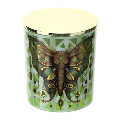 CANDELA ELEFANTE ANIMALGEM DIA.9XH10CM 300G VETRO VERDE C/COP.METALLO ORO CROMO S.REG.