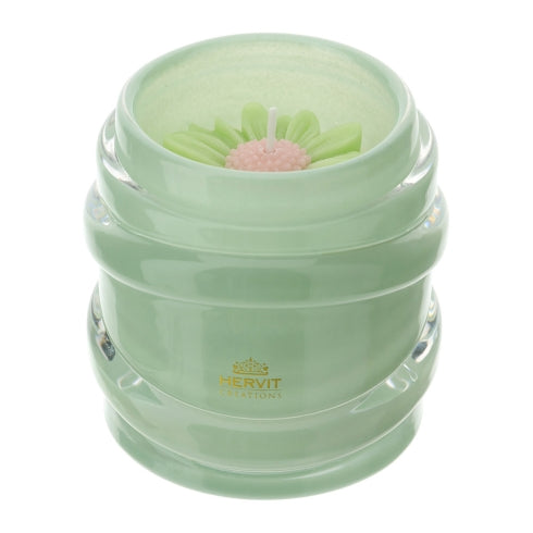 CANDELA DAISY DIA.9XH9CM PROF.OUD 150G IN CONTENITORE LOOP VETRO VERDE SCATOLA REGALO