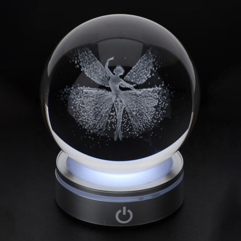 SFERA CRYSTAL PLANET BALLERINA DIA.10CM BASE LED ARGENTO C/CAVO USB E BATTERIA SCAT.REG.