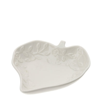 CIOTOLINA FOGLIA CUORE PORC.ROMANCE 10CM BIANCA RILIEVO ROSELLINE SCATOLA REGALO